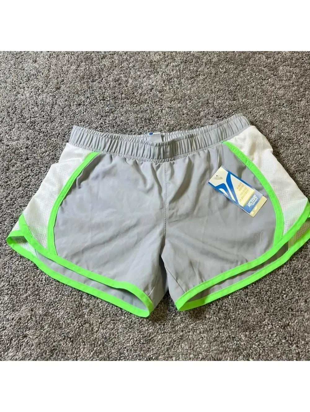Old Navy Girl's Youth Active Shorts Grey Neon Green Size L (10-12) NWT